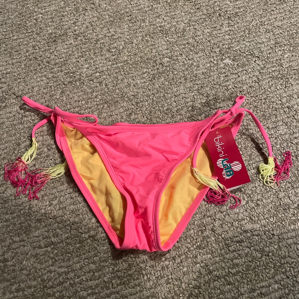 Pink with fringe bikini bottoms